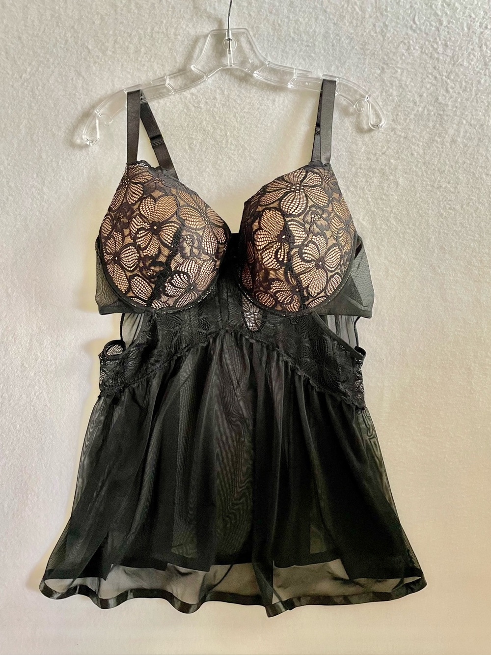 Vintage Victoria's Secret Black Lace Babydoll Chemise Lingerie Dress - Plus 1X